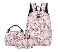 QUXVUIS Zaino Oxford School 3 Bow Floral con fiocco per scuola secondaria, per adolescenti, con ciliegie, per la scuola, con fiocco, 3 pezzi, digitare+2