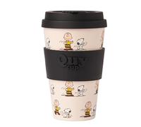QUY CUP Tazza Snoopy Dancing 400ml - Mug Eco-Friendly R-PET Bambù con Coperchio - Riutilizzabile Lavastoviglie - Home Decor Peanuts