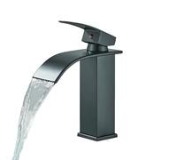 Quyanre Matte Black Waterfall Basin Faucet Single Handle Mixer Hot Cold Water Basin Crane Tap For Bathroom Wash Basin Mixer Tap(High-Matte Black)