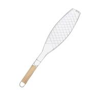 QUYBSGWJ Cestello per grigliare di pesce in rete di metalli misti con manico in legno staccabile antiaderente per cottura all'aperto 5 pz,Argento,57 * 11 cm