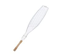 QUYBSGWJ Cestello per grigliare di pesce in rete di metalli misti con manico in legno staccabile antiaderente per cottura all'aperto 5 pz,Argento,54.5 * 10 cm