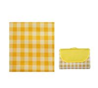 QUYBSGWJ Coperta Da Campeggio Pieghevole Classica A Quadri, Grande, Portatile, Tutto in Uno Con Stoccaggio E Materassino Impermeabile,Giallo,100 * 150cm