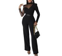 QUYBSGWJ Tuta Elegante Da Donna in Rete Con Maniche Lunghe Collo Alto Tinta Unita E Vita Alta,Nero,XL