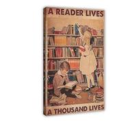 QUYHGAG Poster su tela "Reading in the Library", decorazione per camera da letto, ufficio, stanza, regalo, 50 x 75 cm
