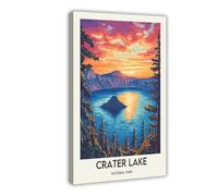 QUYHGAG Stampa su tela con lago cratere, poster artistico da parete per soggiorno, camera da letto, 60 x 90 cm