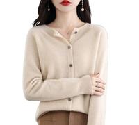 QuyiFa 2024 Cardigan a Maniche Lunghe con Bottoni in Cashmere Davanti, Morbidi Maglioni Elastici Lavorati a Maglia Caldi, Maglioni in Cashmere da Donna, (Beige,L)