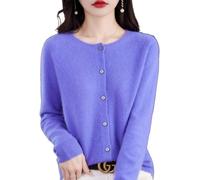 QuyiFa 2024 Cardigan a Maniche Lunghe con Bottoni in Cashmere Davanti, Morbidi Maglioni Elastici Lavorati a Maglia Caldi, Maglioni in Cashmere da Donna, (Panier pervenche,XXL)