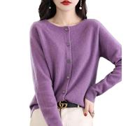QuyiFa 2024 Cardigan a Maniche Lunghe con Bottoni in Cashmere Davanti, Morbidi Maglioni Elastici Lavorati a Maglia Caldi, Maglioni in Cashmere da Donna, (Violet,L)