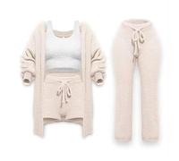 QuyiFa Set di Pantaloncini Cozzyfits, Set Pigiama Cozzyfits, Set Pigiama in Maglia Accogliente, Pigiama Sexy e Caldo in Pile da Donna. (Beige,s)