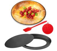 Quyimy Teglia ovale per quiche da 25,4 cm, in acciaio al carbonio, con spazzola per olio e piatto, antiaderente, con fondo rimovibile, per torte, mousse e dessert