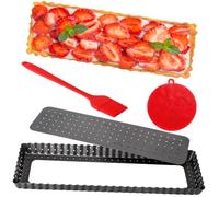 Quyimy Teglia rettangolare con fondo rimovibile, teglia da 35,5 cm perforata per torte quiche, padella antiaderente con olio e spazzola per piatti, teglia da forno con fondo sciolto per torte