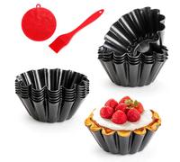 Quyimy Teglie per crostate, quiche, con base sciolta, antiaderenti, in acciaio al carbonio, con olio e spazzola per piatti (13 cm-12 pezzi)