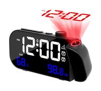 Quystetes 1 Orologio da Proiezione A LED In ABS con Proiettore Ruotabile A 180°, Regolazione Infinita Della Luminosità e Funzione Vocale, Colore: Nero.