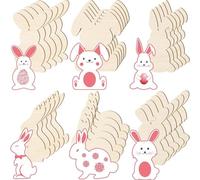 Quystetes 72PCS Kit di Ritagli di Coniglietto di Legno di Pasqua Ritagli di Coniglio di Legno Non Finiti di Forma di Coniglietto Vuoto Ornamento da Appendere Kit di Etichette Artigianali