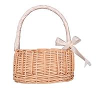 Quystetes Cesto di fiori intrecciato in vimini, con manico e nastro , cestini per damigelle nuziali, per la decorazione della casa e del giardino (S)