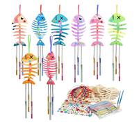 Quystetes Kit di 12 campanelli a per bambini, in legno, per creare il proprio scacciapensieri a forma di pesce