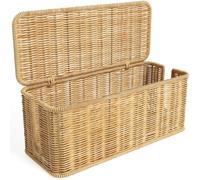 Quystetes Scatola di Gestione Dei Cavi, Scatola Organizer Nascondi-Cavi In Finto Rattan Intrecciato A Mano con Coperchio, Scatola Organizer per Cavi con 2 Slot Aperti