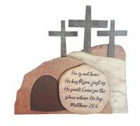 Quystetes Scena della risurrezione pasquale decorazione in legno Pasqua Eid Al-Fitr Decor in legno scena della resurrezione decorazione presepe set -A