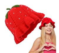 Quzente Cappello alla pescatora a forma di fragola, berretto lavorato a maglia dolce e carino, cappello da spiaggia elastico carino, cappello da spiaggia increspato a fragola per compleanni, feste