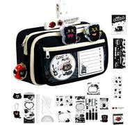 Quzente Set di cancelleria con gatto nero, materiale scolastico dei cartoni animati, astuccio di capacità, per scrittori, amanti degli animali, bambini, adolescenti, adulti, collezionisti