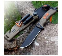 QVK Coltello Multifunzionale Da Sopravvivenza Per Esterni, Coltello Da Caccia E Da Campeggio Con Bussola, Illuminazione A Led, Pietra Focaia, Temperino E Tagliacorda Per Attività All'Aperto (Khaki)