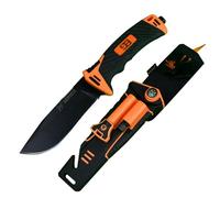 QVK Coltello Multifunzionale Da Sopravvivenza Per Esterni, Coltello Da Caccia E Da Campeggio Con Bussola, Illuminazione A Led, Pietra Focaia, Temperino E Tagliacorda Per Attività All'Aperto (Orange)