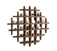 QVK Espositore rotondo in legno, display a parete in vetro e scatola portaoggetti, design multi-compartimento, sfondo per vetrina. Colore Tung bruciato-Heavy Burned Paulownia