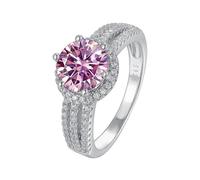 QWdfgS anello con diamante, Anelli con diamanti Moissanite da 2 ct D colore VVS1 for donne di fidanzamento moissanite giallo/verde/rosa Fede nuziale a taglio rotondo certificato(Pink,5)