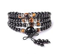 QWdfgS braccialetto in ossidiana nera, Pietra naturale Ossidiana nera con pietra occhio di tigre Bracciale Uomo Donna 108 Perline Braccialetti elasticizzati 6mm 8mm Rosario Buddha