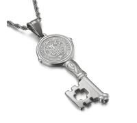 QWdfgS Collana, Collana con medaglie a forma di chiave San Benedetto, in acciaio inossidabile, amuleto protezione cattolica, ciondolo repellente for il male(Silver)