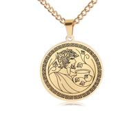 QWdfgS Collana, Collana con medaglione del mito greco di Dioniso - Medaglia d'onore incisa in acciaio al titanio nero(Gold)
