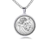 QWdfgS Collana, Collana con medaglione del mito greco di Dioniso - Medaglia d'onore incisa in acciaio al titanio nero(Silver)