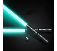 QWdfgS Spada Laser, Spada Laser da duello 2 in 1 RGB FX for Bambini, Doppia Spada con Impugnatura in Lega di Alluminio Premium 7 Colori modificabili, Cosplay Halloween(Black)