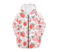 QWEFVB Calda felpa con cappuccio con cerniera e stampa animalier, per ragazze, vestibilità ampia, casual, per tutti i giorni, con cappuccio e tasca a marsupio, Simpatica fragola., S