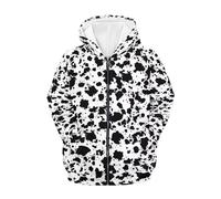 QWEFVB Felpa con cappuccio a maniche lunghe con zip da ragazza, Mucca Macchiata, S