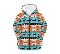 QWEFVB Felpa con cappuccio con zip e tasche con stampa animalier per ragazzi morbida e ampia, Stampa azteca con cavalli tribali, S