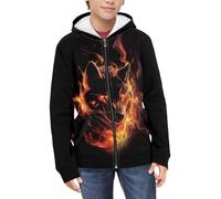 QWEFVB Felpa con cappuccio con zip per ragazzo, taglia 6-16 anni, morbida, a maniche lunghe, per adolescenti, giacche casual con cappuccio, Lupo Fuoco, L