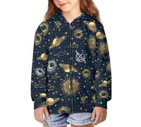 QWEFVB Felpa con cappuccio da ragazza con cerniera, taglia 6-16 anni, casual, a maniche lunghe, per ragazzi e bambini, con cerniera, Galaxy Pianeta Stella, L