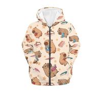 QWEFVB Felpa con cappuccio e cerniera, da ragazza, morbida, con tasca, Capybara Book Star, XL