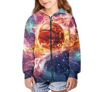 QWEFVB Felpa con cappuccio e cerniera, per ragazze, per l'autunno, 6-16 anni, 0 Fuoco Basket, L