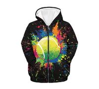 QWEFVB Felpa con cappuccio per bambini con zip per ragazzi e ragazze 6-16 felpa con cappuccio con tasca giacca a maniche lunghe, Pallina da tennis Graffiti, M