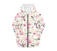 QWEFVB Felpa primaverile con cappuccio e zip da ragazza con tasche, Fiore Colibrì Giallo, S