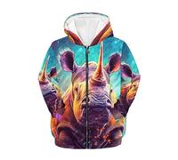 QWEFVB Felpe con cappuccio con stampa animale, casual, per tutti i giorni, con cerniera, con tasca, Rinoceronte B, XL