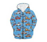 QWEFVB Felpe con cappuccio con stampa animalier con zip e cappuccio per ragazzi sciolto primavera autunno felpa con cappuccio grafica con tasca, Auto della polizia del fumetto, S