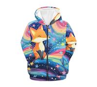 QWEFVB Felpe con cappuccio con stampa grafica carina per ragazze con zip per autunno inverno felpe con zip intera con tasche, Volpe delle stelle dei, L