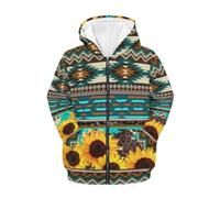 QWEFVB Felpe con cappuccio con zip grafica per ragazze adolescenti ragazzi stampa carino anime designer felpe cartoon activewear, Girasole a righe tribali, L