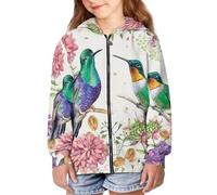QWEFVB Felpe con cappuccio da ragazza con tasche comode e morbide felpe con cappuccio a maniche lunghe con stampa con zip, Colibrì floreale rosa, L