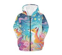 QWEFVB Graziose felpe con cappuccio con stampa animalier per ragazzi e ragazze con cerniera e tasca a marsupio morbida felpa con cappuccio con cerniera, Illustrazione Art Stars Fox, S
