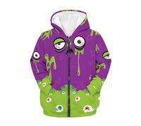 QWEFVB Graziose felpe con cappuccio di Halloween per ragazzi e ragazze felpe con cappuccio per feste di Halloween con cappuccio con zip, Zombie viola, XL