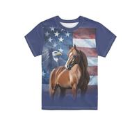 QWEFVB Maglietta a maniche corte per ragazze e ragazzi, con grafica, pullover top per bambini vestiti estivi 3-16, Bandiera americana Eagle Horse, 9-10 Anni